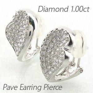 ダイヤモンド イヤリング レディース クリップ ピアス プラチナ 900 パヴェ フェザー 羽 1.00ct｜eterille