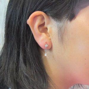 ダイヤモンド ピアス ゴールド 18k スター 星 ドロップ つゆ 揺れる 18金 k18 父の日の画像