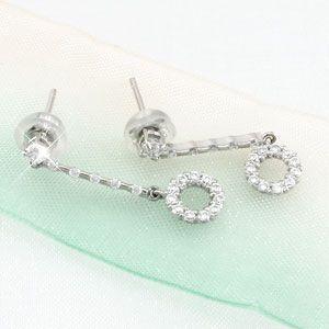 ピアス ゴールド 18k ダイヤモンド 揺れる ロング サークル ストレート 18金 k18 誕生日 プレゼント 父の日の画像
