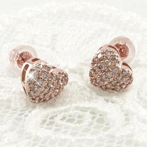 ダイヤモンド ピアス ゴールド 18k パヴェ ハート 18金 父の日の画像