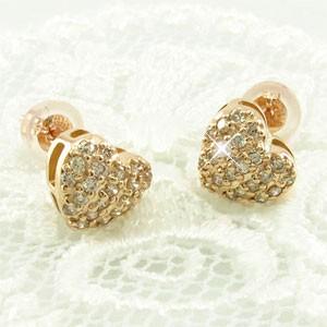 ダイヤモンド ピアス ゴールド 18k パヴェ ハート 18金 父の日の画像
