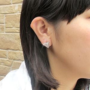 ピアス ゴールド 10k ダイヤモンド パヴェ トライアングル 三角 2way10金 K10 父の日の画像