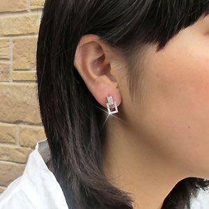 ピアス レディース プラチナ 900 ダイヤモンド パヴェ スクエア 2way 地金 コンビ0.50ct 誕生日 プレゼント 父の日の画像