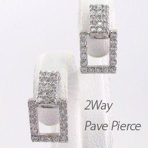 ピアス ゴールド 18k ダイヤモンド パヴェ スクエア 2way 地金 コンビ0.50ct 18金 k18 父の日の画像