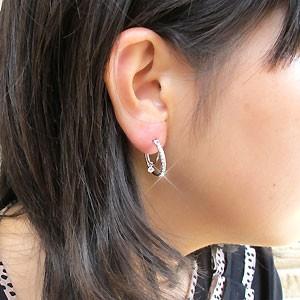 ダイヤモンド ピアス フープ ゴールド 10k 中折れ クロッシング 揺れる 一粒 誕生日 プレゼント 父の日の画像