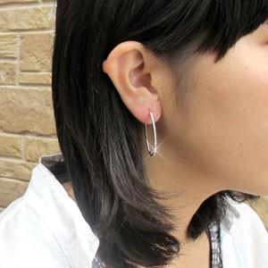 ダイヤモンド ピアス フープ ゴールド 10k 中折れ エタニティ オーバル スレンダー 誕生日 プレゼント 父の日の画像