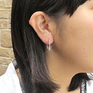 ダイヤモンド ピアス フープ プラチナ 900 中折れ エタニティ オーバル スレンダー 誕生日 プレゼント 父の日の画像