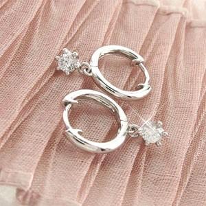 ダイヤモンド ピアス フープ ゴールド 18k 中折れ 揺れる 一粒ダイヤ 父の日の画像