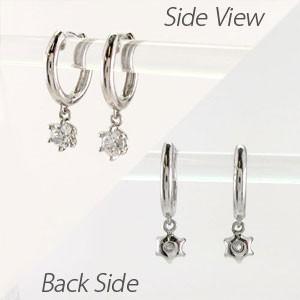 ダイヤモンド ピアス フープ ゴールド 18k 中折れ 揺れる 一粒ダイヤ 父の日の画像