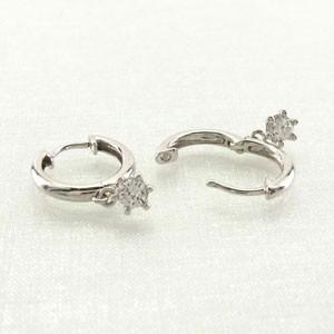 ダイヤモンド ピアス フープ ゴールド 18k 中折れ 揺れる 一粒ダイヤ 父の日の画像
