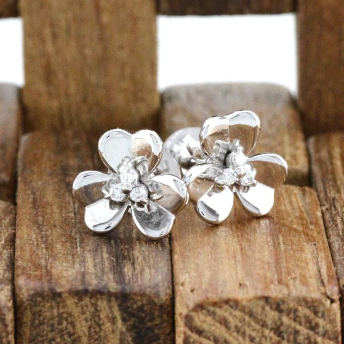 ダイヤモンド ピアス 18k k18 ゴールド フラワー 花 スタッド ボーナス