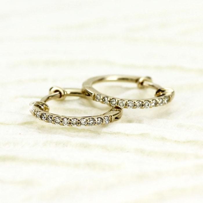 ダイヤモンド ピアス フープ イエローゴールド 18k 中折れ エタニティ スレンダー 誕生日 プレゼント 父の日の画像
