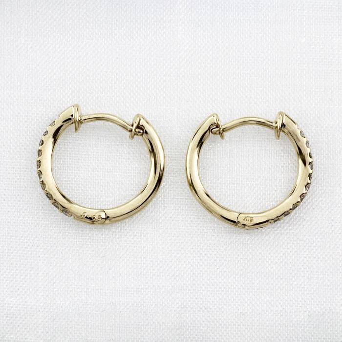 ダイヤモンド ピアス フープ イエローゴールド 18k 中折れ エタニティ スレンダー 誕生日 プレゼント 父の日の画像