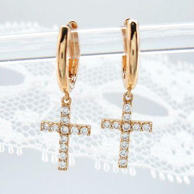 ダイヤモンド ピアス フープ ゴールド 18k クロス 十字架 中折れ 揺れる k18 PG 誕生日 プレゼント 母の日 |  | 02