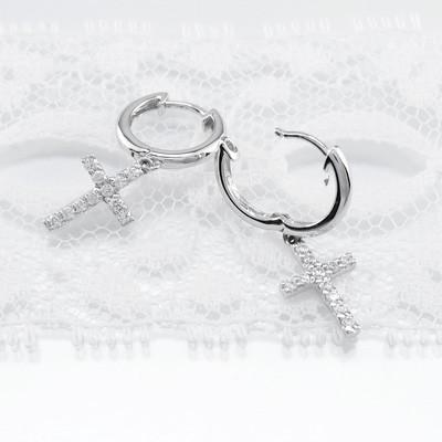 ダイヤモンド ピアス フープ ゴールド 10k クロス 十字架 中折れ 揺れる K10 誕生日 プレゼント 母の日 |  | 01