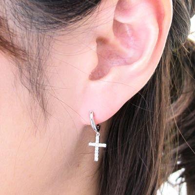 ダイヤモンド ピアス フープ ゴールド 18k クロス 十字架 中折れ 揺れる k18 誕生日 プレゼント 母の日 |  | 02