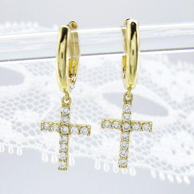 ダイヤモンド ピアス フープ ゴールド 18k クロス 十字架 中折れ 揺れる k18 YG 誕生日 プレゼント 母の日 |  | 02
