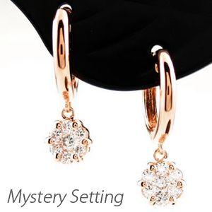 ダイヤモンド ピアス フープ ゴールド 18k フラワー ミステリー 中折れ k18 PG 誕生日 プレゼント 母の日 | 