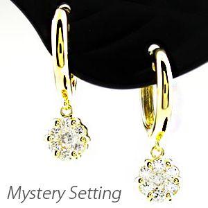 ダイヤモンド ピアス フープ ゴールド 18k フラワー ミステリー 中折れ k18 YG 母の日 | 