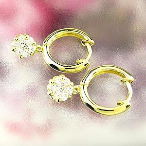ダイヤモンド ピアス フープ ゴールド 18k フラワー ミステリー 中折れ k18 YG 母の日 |  | 01
