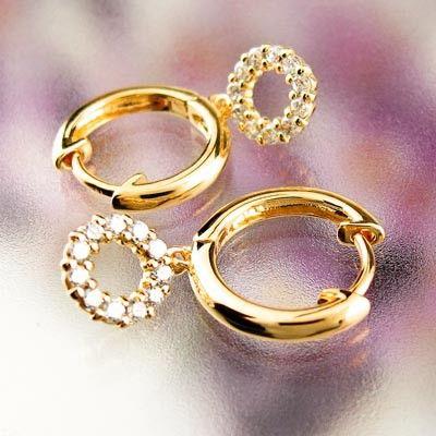 ダイヤモンド ピアス フープ ゴールド 18k サークル 中折れ 揺れる PG 誕生日 プレゼント 父の日の画像
