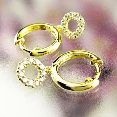 ダイヤモンド ピアス フープ ゴールド 18k サークル 中折れ 揺れる YG 誕生日 プレゼント 父の日の画像