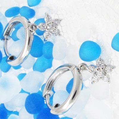 ダイヤモンド ピアス フープ ゴールド 18k フラワー 花 揺れる 中折れ k18 誕生日 プレゼント 父の日の画像