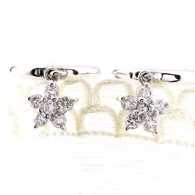 ダイヤモンド ピアス フープ ゴールド 18k フラワー 花 揺れる 中折れ k18 誕生日 プレゼント 父の日の画像
