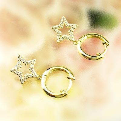 ダイヤモンド ピアス フープ ゴールド 18k スター 星 星形 揺れる 中折れ 母の日 爆買 |  | 01
