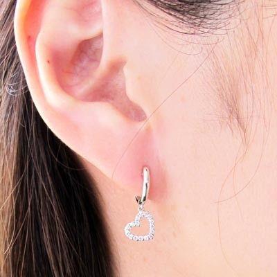 ダイヤモンド ピアス フープ ゴールド 18k ハート 中折れ 揺れる k18 誕生日 プレゼント 父の日の画像