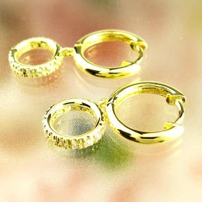 ダイヤモンド ピアス フープ ゴールド 18k サークル 中折れ 揺れる スイング YG 誕生日 プレゼント 父の日の画像