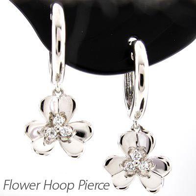 ダイヤモンド ピアス フープ プラチナ 900 フラワー 中折れ 揺れる 誕生日 プレゼント 母の日 | 
