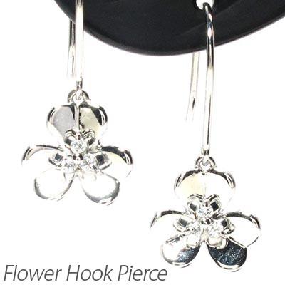 フックピアス ゴールド 10k ダイヤモンド フラワー 花 揺れる K10 誕生日 プレゼント 母の日 | 