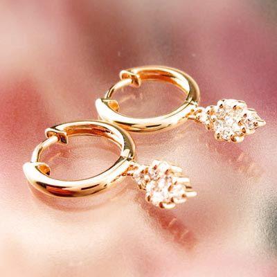 ダイヤモンド ピアス フープ ゴールド 18k ひし形 中折れ 揺れる スイング k18 PG 誕生日 プレゼント 母の日 |  | 01