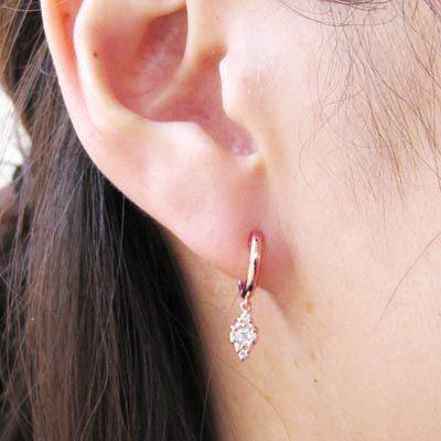 ダイヤモンド ピアス フープ ゴールド 18k ひし形 中折れ 揺れる スイング k18 PG 誕生日 プレゼント 母の日 |  | 04
