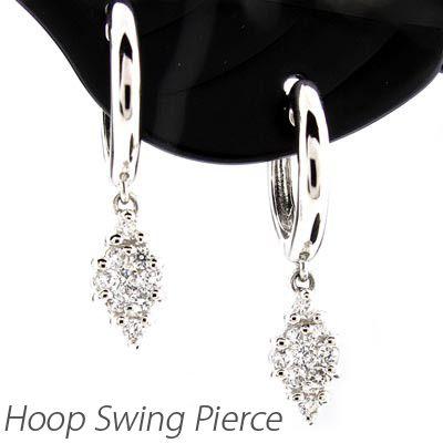 ダイヤモンド ピアス フープ プラチナ 900 ひし形 中折れ 揺れる スイング 誕生日 プレゼント 母の日 | 