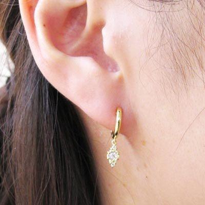 ダイヤモンド ピアス フープ ゴールド 18k ひし形 中折れ 揺れる スイング k18 YG 誕生日 プレゼント 母の日 |  | 04