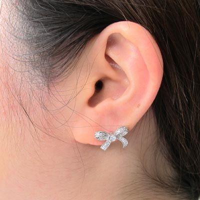 ダイヤモンド ピアス プラチナ 900 リボン アンティーク ミル 父の日の画像