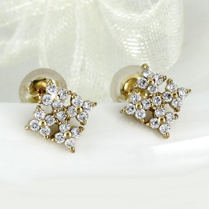 ピアス レディース ダイヤモンド ダイヤピアス 18k k18 ゴールド イエローゴールド YG 雪 結晶 スノー 誕生日 プレゼント 父の日の画像