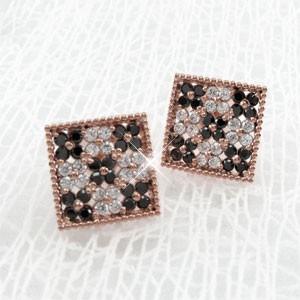 ブラックダイヤモンド ピアス ゴールド 18k パヴェ フラワー アンティーク ミル 18金 父の日の画像