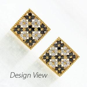 ブラックダイヤモンド ピアス ゴールド 18k パヴェ フラワー アンティーク ミル 18金 誕生日 プレゼント 父の日の画像