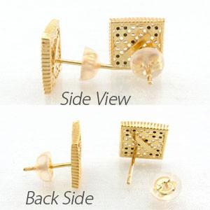 ブラックダイヤモンド ピアス ゴールド 18k パヴェ フラワー アンティーク ミル 18金 誕生日 プレゼント 父の日の画像