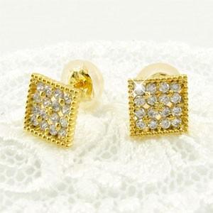 ピアス ゴールド 18k ダイヤモンド パヴェ フラワー アンティーク ミル 18金 誕生日 プレゼント 父の日の画像