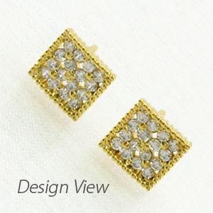 ピアス ゴールド 18k ダイヤモンド パヴェ フラワー アンティーク ミル 18金 誕生日 プレゼント 父の日の画像