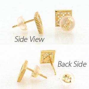 ピアス ゴールド 18k ダイヤモンド パヴェ フラワー アンティーク ミル 18金 誕生日 プレゼント 父の日の画像
