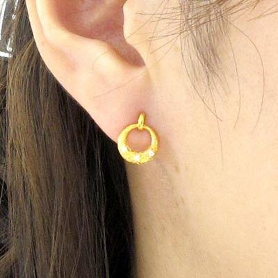 ピアス ゴールド 18k ダイヤモンド ムーン 月型 荒らし サークル プチ