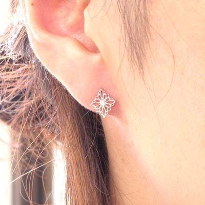 ピアス レディース プラチナ 900 ダイヤモンド アンティーク 透かし