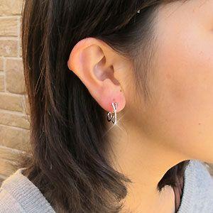 ダイヤモンド ピアス フープ プラチナ 900 中折れ オーバル クロス 2連 地金 誕生日 プレゼント 父の日の画像