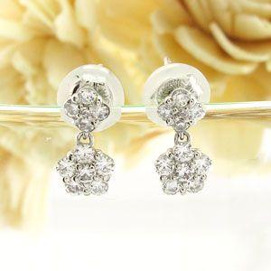 ダイヤモンド ピアス ゴールド 18k フラワー 花 揺れる 18金 k18 父の日の画像