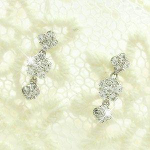 ダイヤモンド ピアス ゴールド 18k フラワー 花 揺れる 3連 18金 k18 父の日の画像